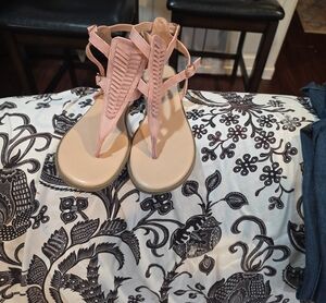 Comfort Zone Blush Pink Braided T-Strap Sandals